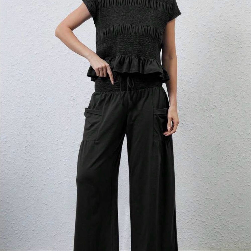 Elegant Black Wide-Leg Matching Set